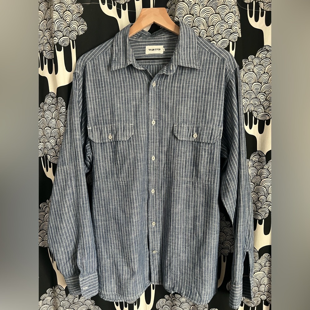 Railroad Stripe Utility Shirt
 in indigo